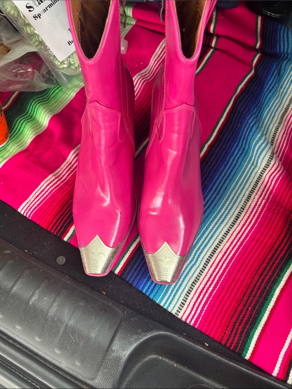 BEAST FASHION Hot Pink Western Ankle Boots with Silver Toe Caps